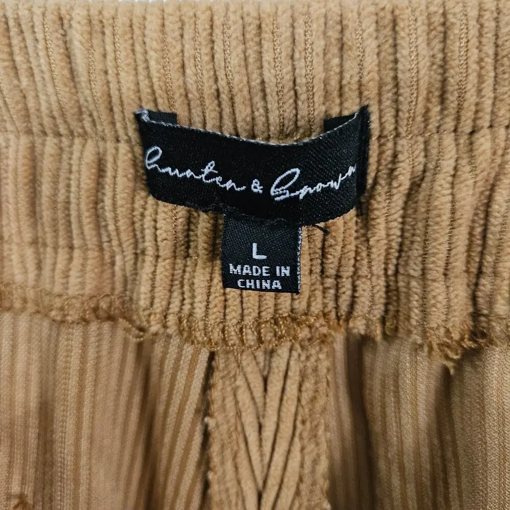 Hunter & Brown Tan Corduroy High Rise Pants Pockets Elastic Waist Size Large - Picture 5 of 6